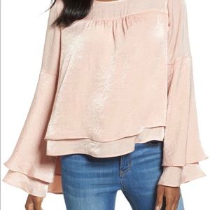 Bellsleeved hammered satin blouse